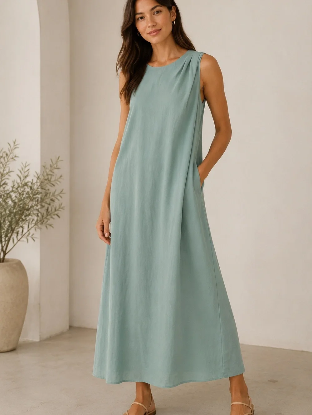 Abercrombie & Fitch Sleeveless high neck Mint green blue Maxi long Dress